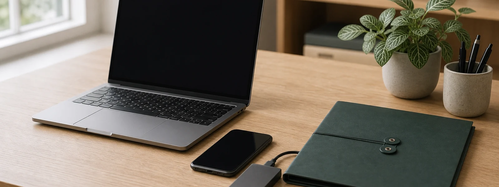 Laptop, Smartphone und Notizen zum strukturierten Ordnen des digitalen Nachlasses